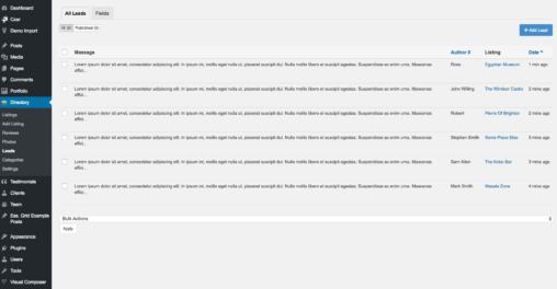 Lead Management For Admin In WordPress Dashboard