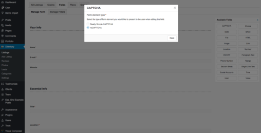 Assign Captcha To Listing Creation Form