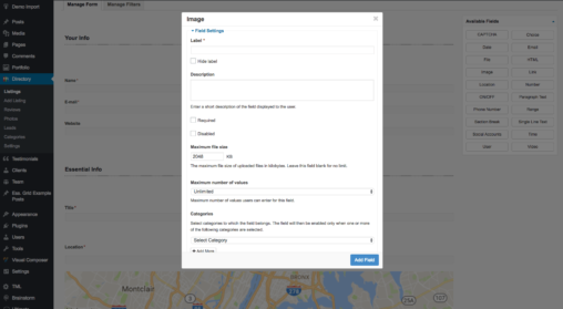 Image Custom Field Basic Settings