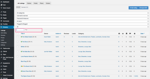 Keyword Search For Listings In WordPress Dashboard