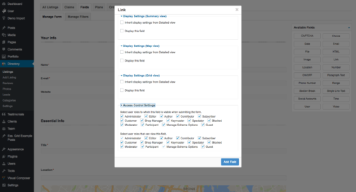 Link Field User Role Based Settings