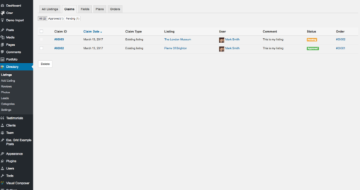 Manage Claims In WordPress Dashboard