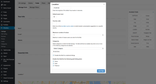 Map Field Category Based Settings