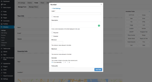 Number Text Field Basic Settings