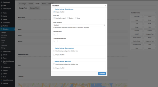 Number Text Field Display Based Settings