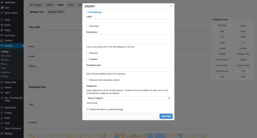 On/Off Field Basic Settings