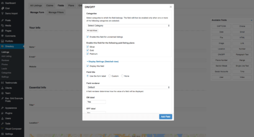 On/Off Field Category And Display Based Settings