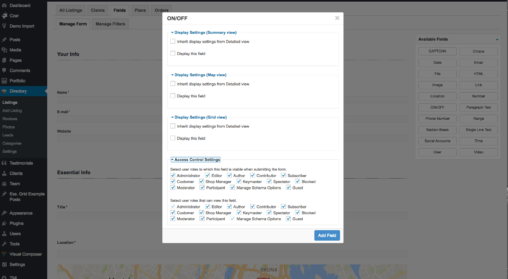 On/Off Field User Role Based Settings