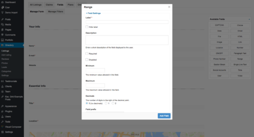 Range Field Basic Settings