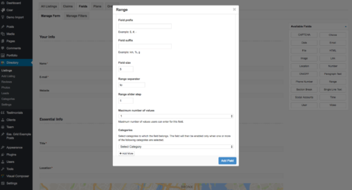 Range Field Detailed Settings