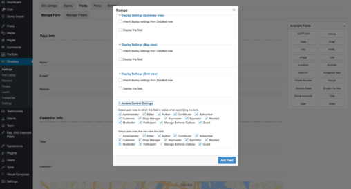 Range Field User Role Based Settings