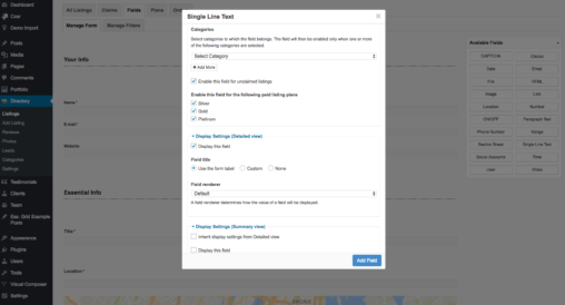 Single Line Text Category And Display Based Settings