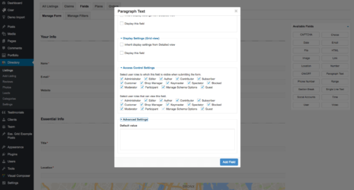 Textarea Custom Field User Role And Advance Settings