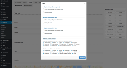 User Field User Role Based Settings