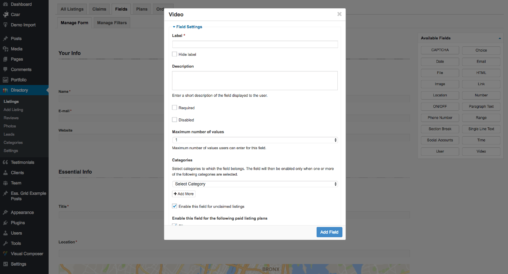 Video Field Basic Settings